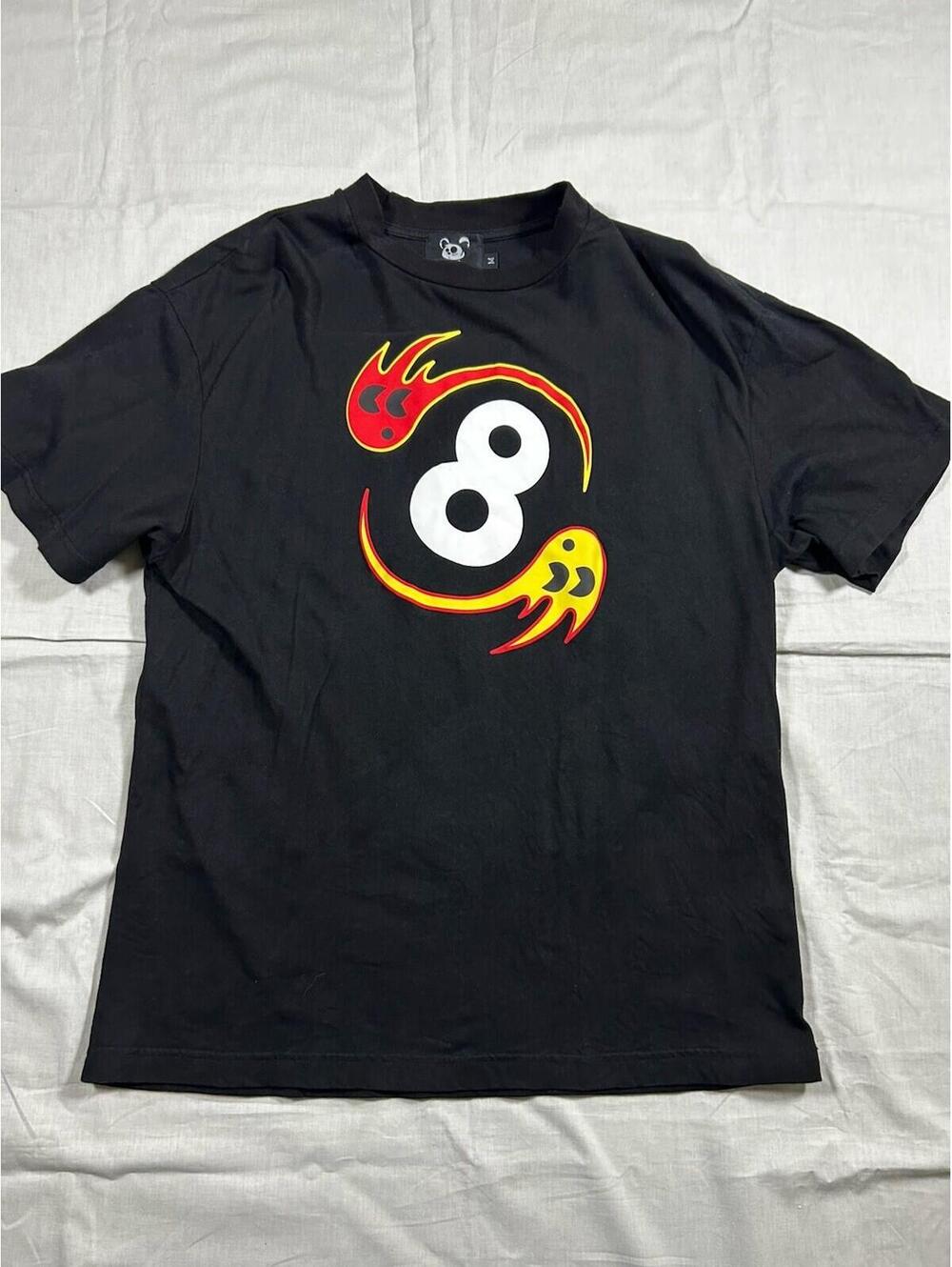 Men’s M T-shirt 8 Fire Stussy Inspired Bear Tag Black